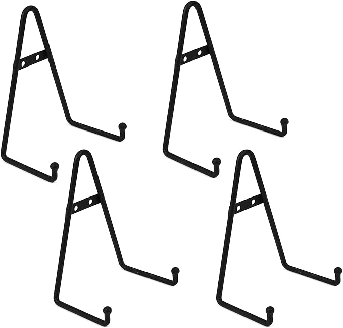 Milltown Merchants™ Metal Display Stand - Free Standing or Wall Mounted Decorative Plate Holder - Versatile Plate Hanger Stand - Black Metal Plate Stand (4 Pack, Medium)