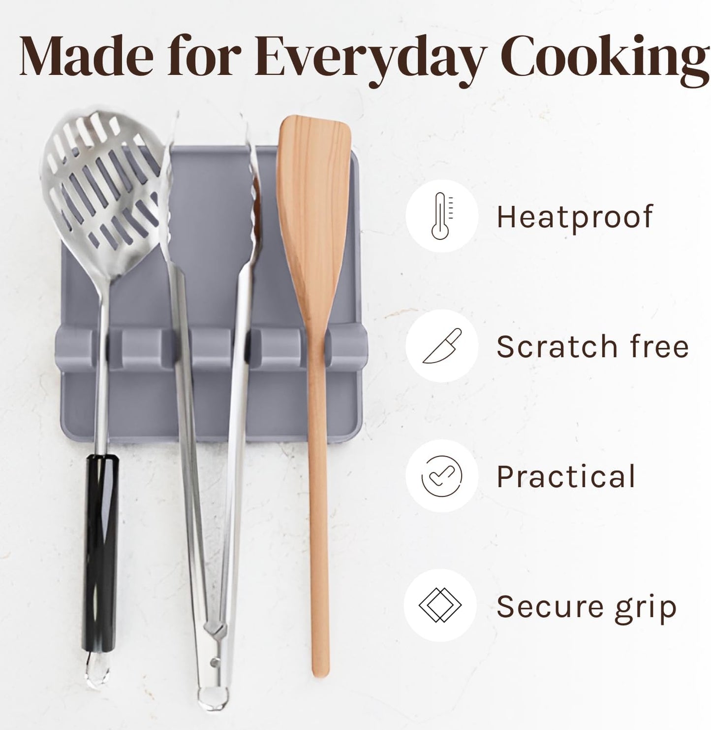 Silicone Spoon Rest for Stove Top with Drip Pad (1 Pack) - Extra Large Grey Heat-Resistant, BPA-Free Utensil Rest for Kitchen Counter - Utensil Holder for Spatulas, Tongs, Ladles and Kitchen Gadgets