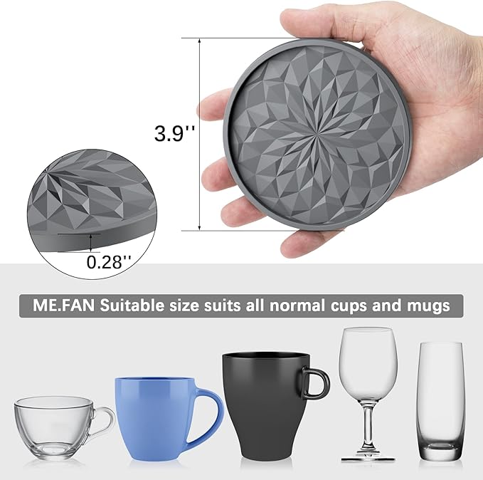 ME.FAN Silicone Coasters with Holder,[6 Pack] Drinking Coasters - Cup Mat for Hot or Cold Drinks, Thickened, Non-Slip, Non-stick,Deep Tray Dusty Rose