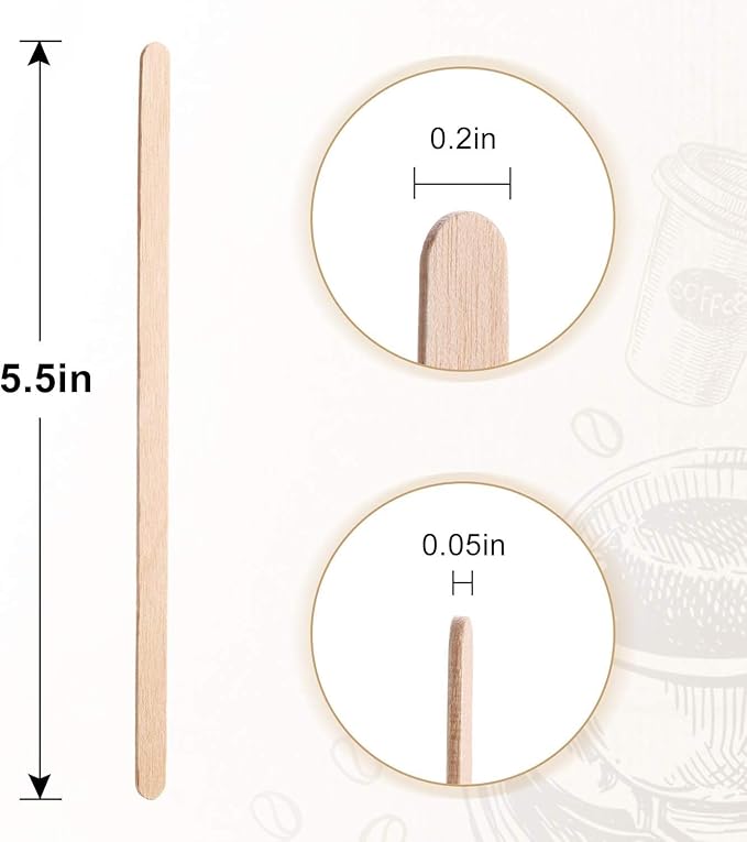 Wooden Coffee Stirrers 5.5" Coffee Stir Sticks 100 Pcs, Natural Birch Round End Thick Birch Wood Eco-Friendly， Suitable for Coffee, Cocktail and Hot Drinks
