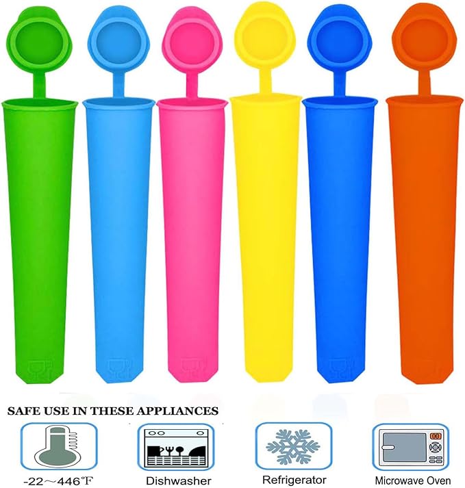 6 pcs Popsicles Molds with Brush and 6 pcs Popsicle Ice Cream Molds with 50 Sticks