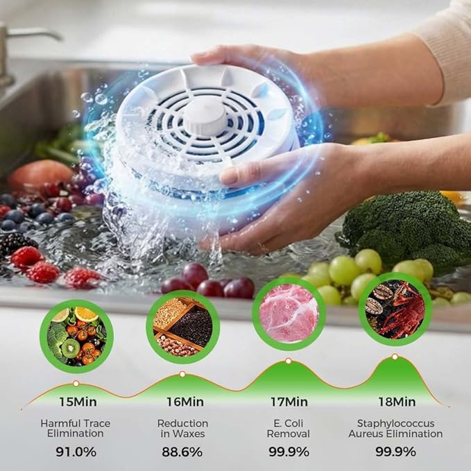 Fruit and Vegetable Washing Machine, Waterproof Fruit and Vegetable Cleaner, Rotatable Fruit and Vegetable Machine, The Fruit Cleaner Device Automatically Turns on in The Water (Khaki)