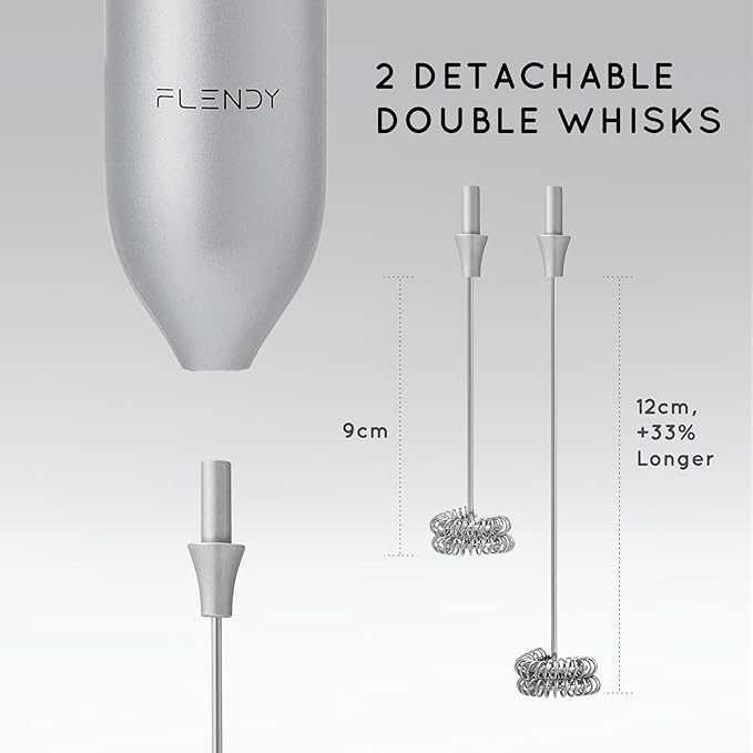 Flendy Rechargeable Milk Frother Handheld With USB-C Charging Stand, Electric Drink Mixer, Mini Whisk for Coffee, Matcha, etc