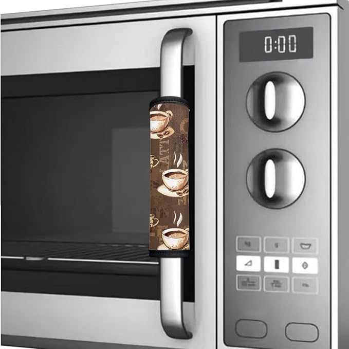 6 PCS Refrigerator Door Handle Covers Washable Keep Kitchen Appliances Clean from Food Stain, Smudges Fingertips Fridge Oven Home Decorations, Coffee Bean Print Brown