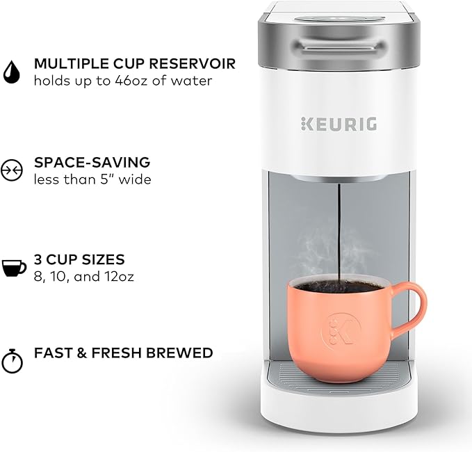 Keurig K-Slim Single Serve K-Cup Pod Coffee Maker, Multistream Technology, 3 Brew Sizes, Slim and Sleek Design, 46oz Removable Reservoir, White