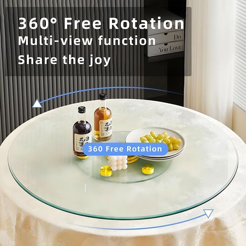 20" Tempered Glass Lazy Susan Turntable, 360° Silent-Spin Round Clear Tabletop Rotating Tray, Centerpiece for Dining Tables, Smooth Rotation, for Banquets, Weddings & Family Gatherings