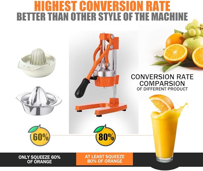 Commercial Heavy Duty Cast Iron Hand Press Manual Orange Citrus Lemon Lime Grapefruit Pomegranate Fruit Juice Squeezer Machine with Stainless Steel Cup