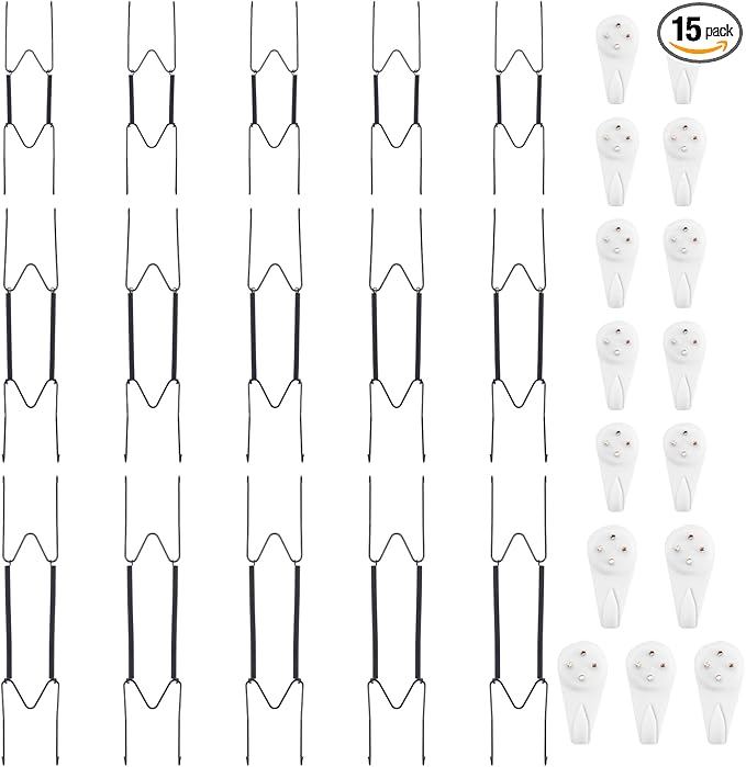 Bilillo 15 pcs Plate Hangers for The Wall, 8/10/12 Inch Invisible Plates Hangers, Stainless Steel Plate Wall Holders for Display Various Sizes with Hooks for Decorative (Black)