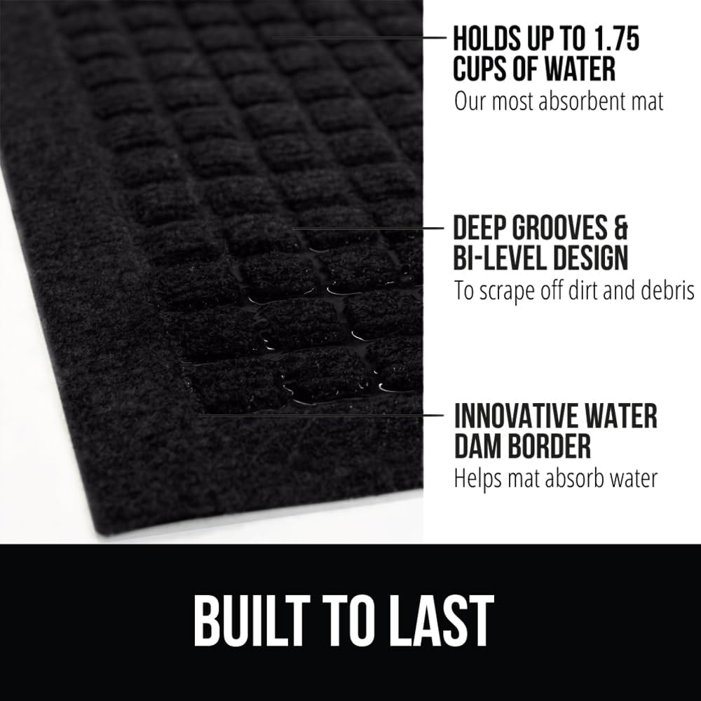 GORILLA GRIP Front Door Mat, Indoor Outdoor Ultra Absorbent HydroAbsorb Doormat, Absorbs Up to 1.7 Cups of Water, Stain and Fade Resistant, Rubber Backing Doormats, Captures Dirt, 29x17 Black