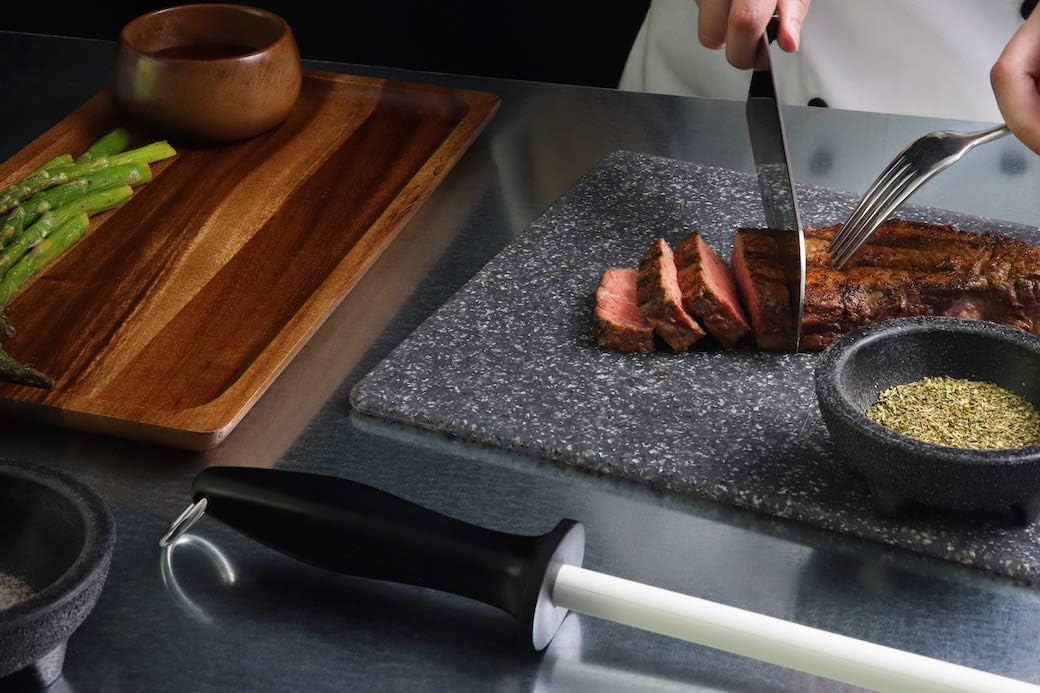 Professional 11.5 Inch Ceramic Honing Rod Has 2 Grit Options, a Firm-Grip Handle, Hanging Ring, and Japanese Ceramic. Noble Home & Chef Sharpening Rods are Perfect for Chefs! (White, 1000/2000 Grit)