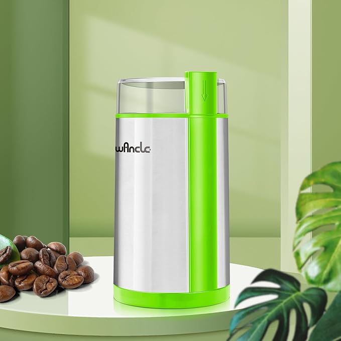Coffee Grinder, Wancle Electric Coffee Grinder, Quiet Spice Grinder, One Touch Coffee Mill for Beans, Spices and More, with Clean Brush (Green+Stainless Steel+Green)
