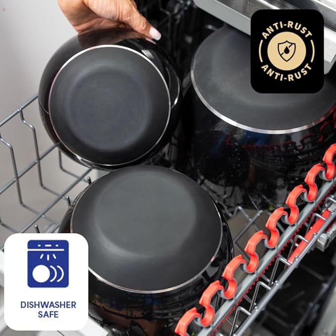 WHYSKO Stainless Steel Mixing Bowls Set of 3 with Non-Slip Silicone Base, Nesting Metal Bowls for Meal Prep, Baking, Cooking & Food Storage, Dishwasher Safe Kitchen Mixing Bowls, Black