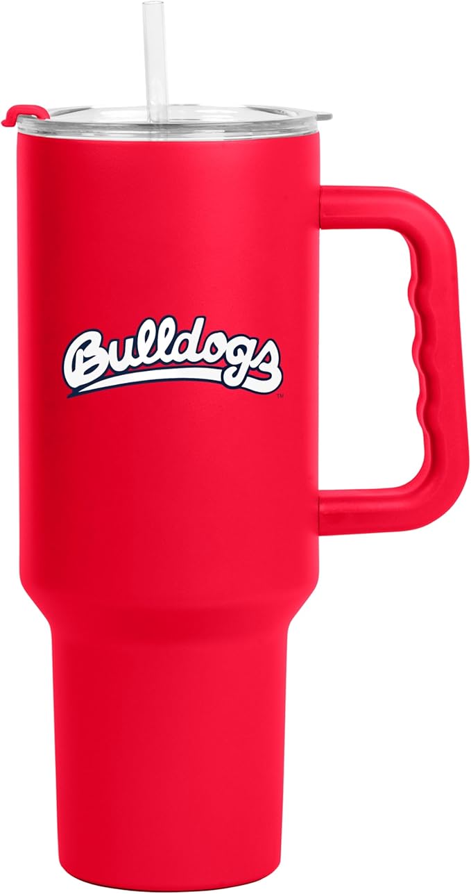 Logo Brands NCAA 40 oz Tumbler with Handle -Stainless Steel Insulated Travel Tumbler with Straw Lid – Powder Coated, Leak-Resistant, Keeps Drinks Hot/Cold – Great for Tailgating, or Everyday Use
