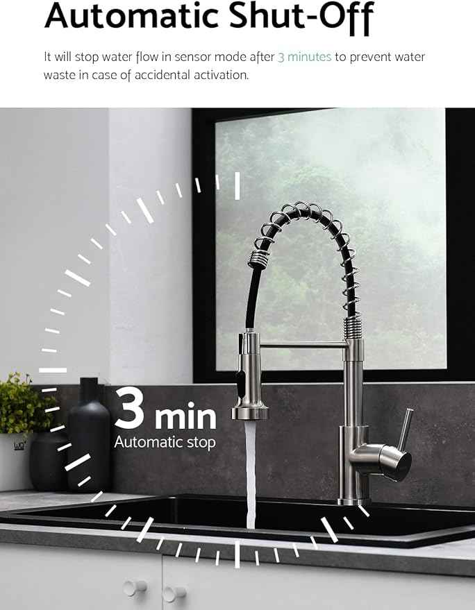 WEWE Touchless Kitchen Faucet with Pull Down Sprayer - Motion Sensor Kitchen Faucets Spring Single Handle Stainless Steel Kitchen Sink Faucet (Brushed Nickel)