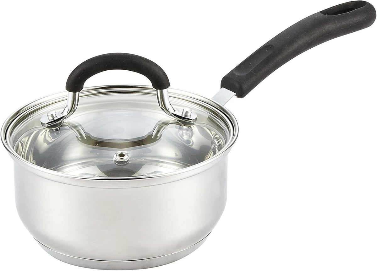 Cook N Home Saucepan Sauce Pot with Lid 2 Quart Stainless Steel , Stay Cool Handle, silver