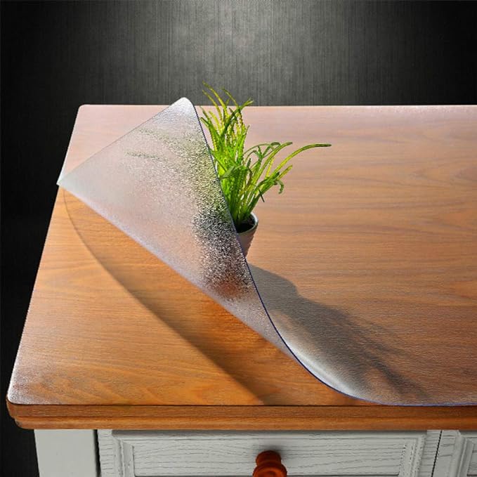 NECAUX Custom 46 x 111 Inch Frosted Table Cover Protector, 1.5mm Thick Wood Grain Transparent Table Pad Non-Slip Tablecloth Plastic Protective Pad for Dining Room Table Conference Table Meeting Table
