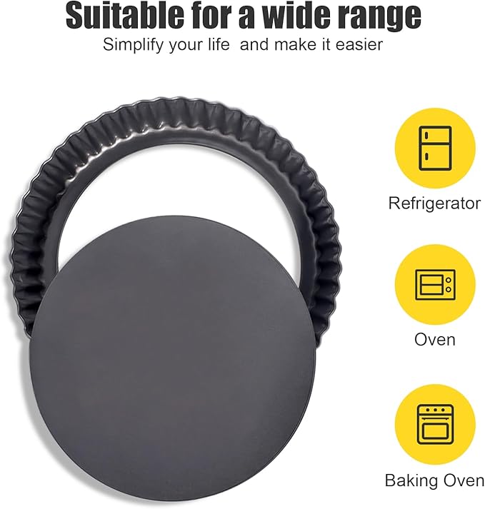 Tart Pan Removable Bottom 8 Inch Tart Pans Round Nonstick Quiche Pan Carbon Steel Quiche Baking Dish with Fluted Edges Fruit Tart Molds for Baking Pie Mold Pizza Chiffon Cake Dessert