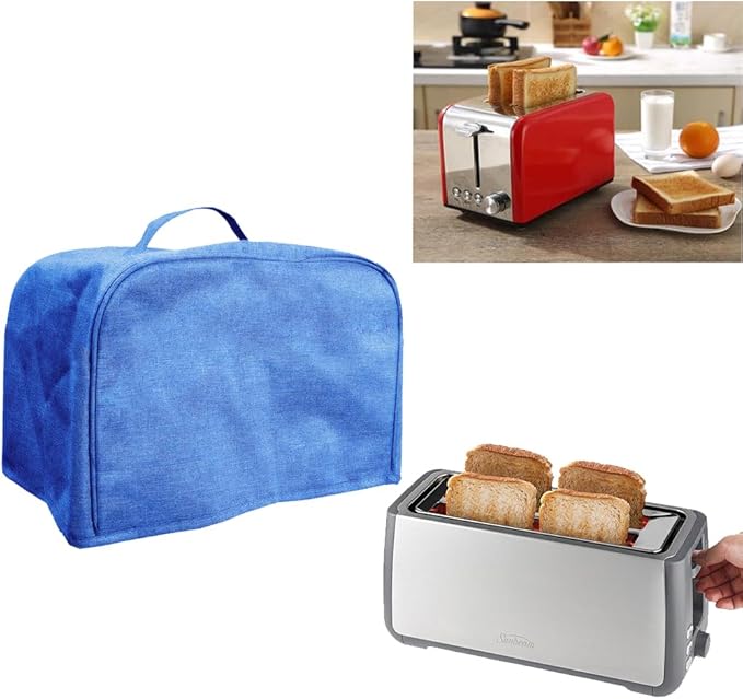 FLR Large 4 Slice Toaster Cover with Pockets, Dust-proof & Oil Proof, Fit Most Large Toasters (Blue, 16' x 7.5' x 8')