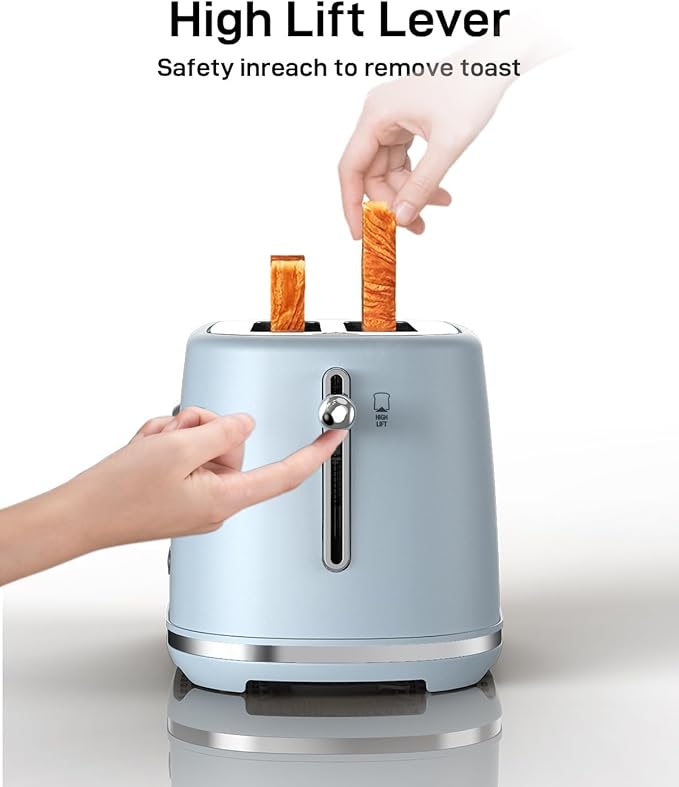 2 Slice Toaster, Wide Slots, Auto Off, Frozen Modes for Toast, Bagels, Waffles & Fruity Breads, Retro Collection, Easy Clean Crumb Tray, Blue