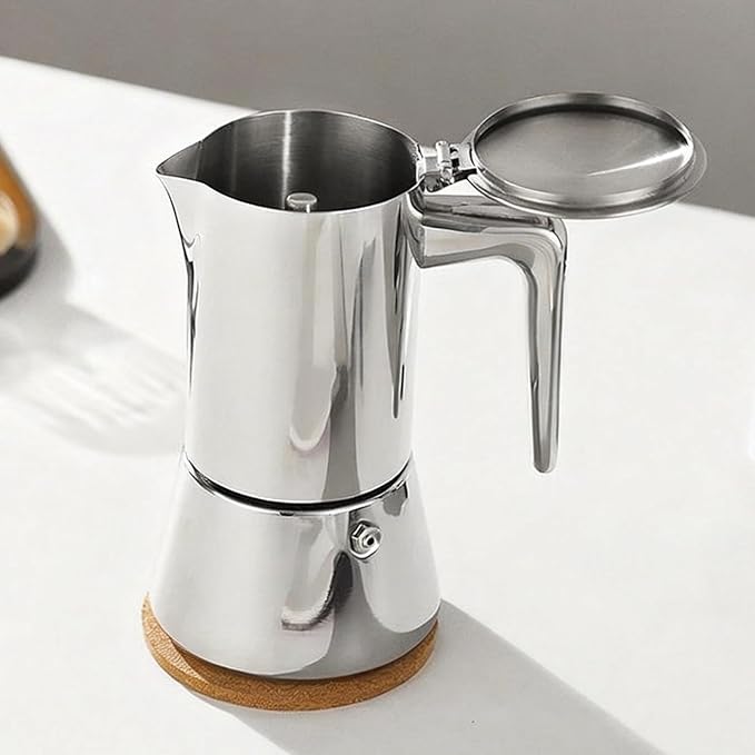 4 Cups Food-Grade Thickened Stainless Steel Moka Pot - Non-Coated Italian Greca Espresso Maker 200ml (6.8oz), Manual Stovetop Coffee Maker with Safety Valve, Suitable for all Types of Hobs