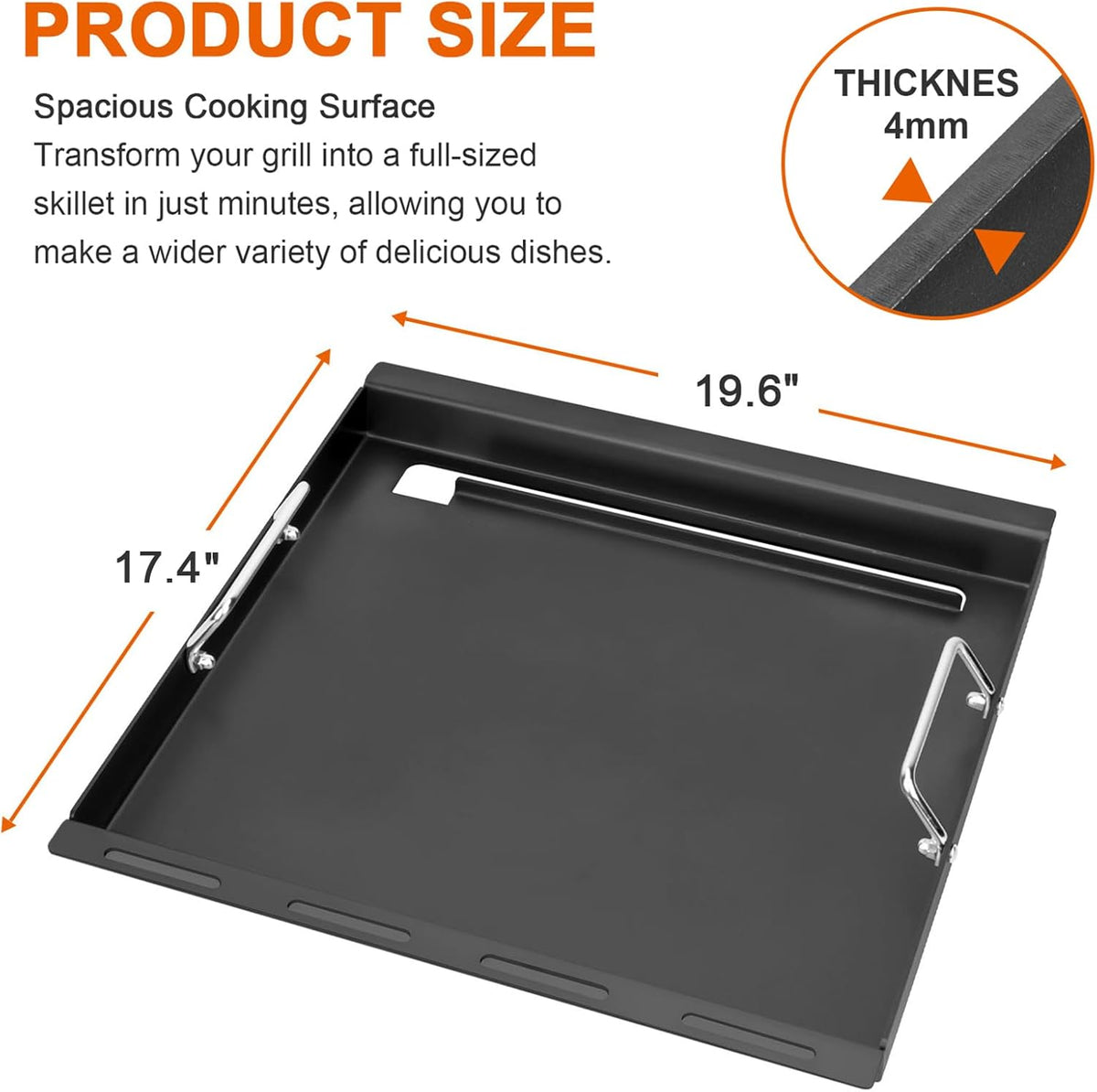 Full-Size Griddle Inserts for Weber Spirit I & II 200 Series Grills, Flat Top Grill Griddle for GS4 Spirit E-210 E-220 S-210 S-220, Rectangular Grill Insert Replacement for 7637 Grates