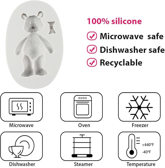 Bear Silicone Mold Valentine’s Day Fondant Molds Bear Chocolate Fondant Mold For Cake Decoration Cupcake Topper Candy Polymer Clay Chocolate Gum Paste Set of 5