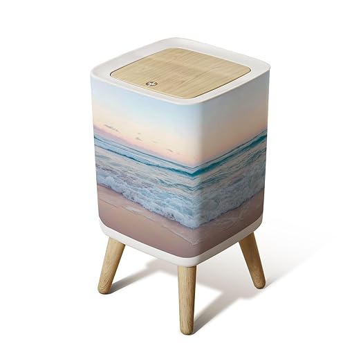 Small Trash Can with Lid Ocean Waves Sand Beach Wastebasket with Press Cover Dog Proof Garbage Can Waste Bin for Kitchen Bathroom Nursery 2.6 Gallon