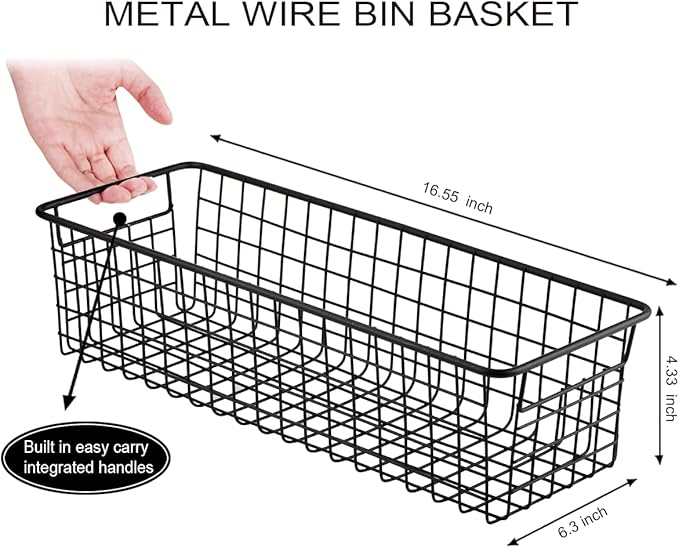 Sheechung Farmhouse Decor Metal Wire Storage Organizer Bin Basket(2 Pack) - Rustic Toilet Paper Holder - Storage Organizer for Bathroom, kitchen cabinets,Pantry, Laundry Room, Closets, Garage (Black)