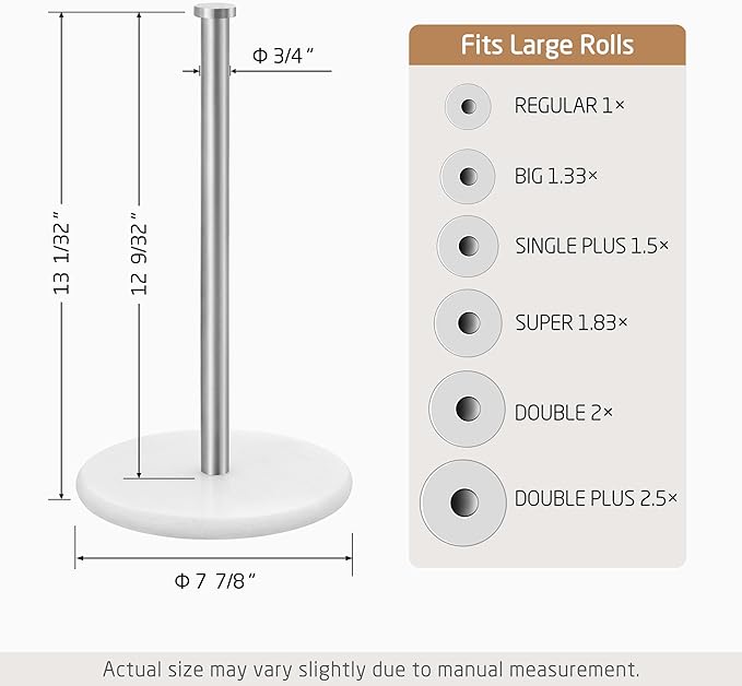 KES Paper Towel Holder Countertop, Kitchen Standing Paper Towel Roll Holders with Natural Marble Base for Standard or Jumbo-Sized Rolls Brushed Finish, KPH100-2