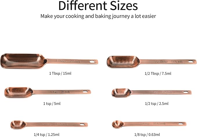 Copper Plated Measuring Cups and Spoons Set, Stainless Steel Measuring Cups and Spoons Set with 5 Kitchen Measure Cup, 6 Spice Measure Spoons, US&Metric Measuring Tools for Baking