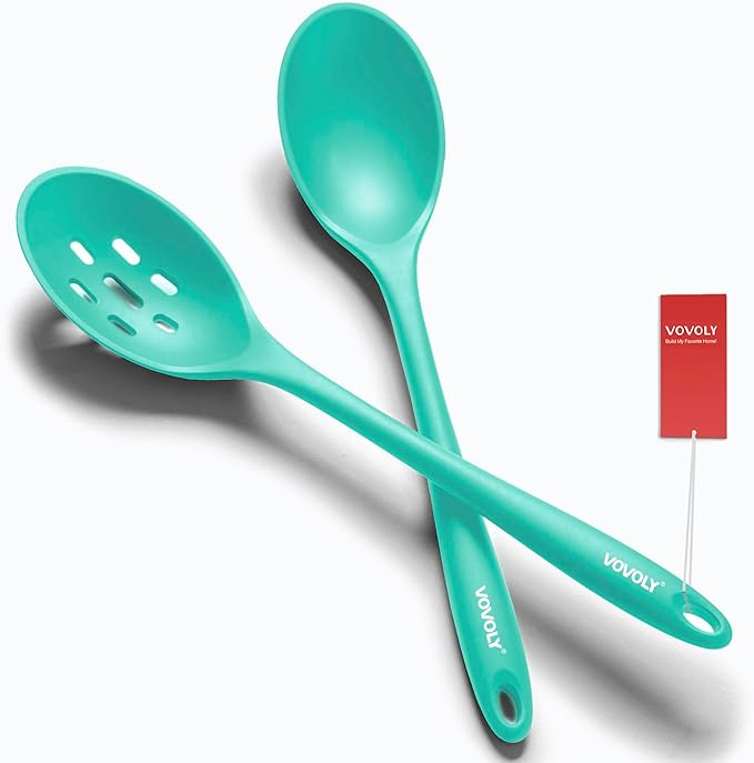 Silicone Spoons for Cooking - Extra Large Kitchen Spoons for Mixing, Serving, & Stirring - 600°F Heat-Resistant Non Stick Utensils Ladle & Skimmer- Dishwasher Safe, Teal