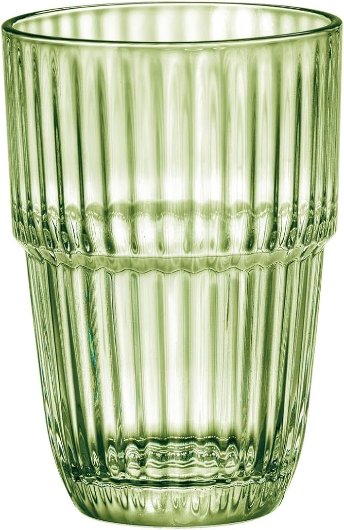 Bormioli Rocco Barshine 12.88 oz. Long Drink Stackable Tempered Drinking Glasses, Set of 6, Mint Green
