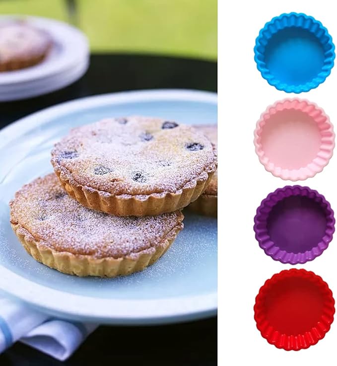 Silicone Quiche Pan, 8 Pack Silicone Tart and Pie Molds, Round 4 Inch Non-stick Mini Quiche Molds Small Pie Baking Pan Tart Molds DIY Baking Pies/Tarts/Mousse Cakes, Random Color