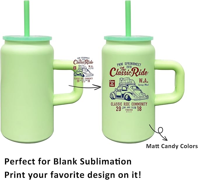 16 oz Sublimation Tumbler with Handle and Straw for Kids, Stainless Steel Sublimation Tumblers Bulk with Lids, Vacuum Insulated Iced Coffee Cups for Smoothie Water Soda DIY Gift (Green,1 pack)