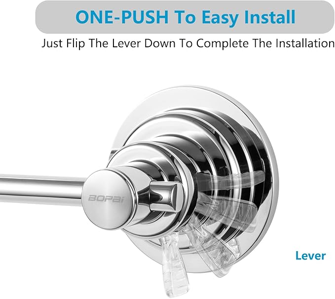 BOPai Extendable Suction Cup Towel Bar 17-28.5", Removeable Shower Door Mat Rod, Chrome