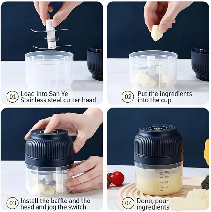 Electric Garlic Chopper, Mini Portable Veggie Cutter with 4/6 Stainless Steel Blades, Portable Wireless Rechargeable Mini Electric Garlic Food Chopper for Garlic, Onion, Chili, Nuts (Green,320ML)