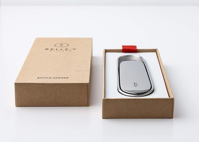 Belle-V Kitchen's Unique Ergonomic & Crafted, Hand Polished Bottle Opener w/ Limited Edition Gift Box, Silver