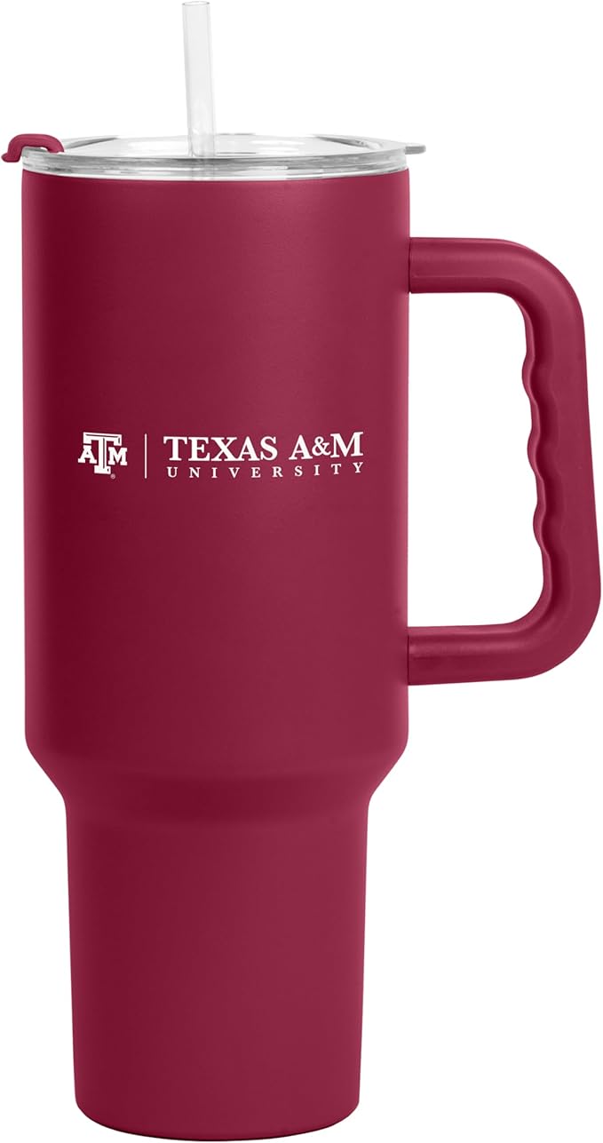 Logo Brands NCAA 40 oz Tumbler with Handle -Stainless Steel Insulated Travel Tumbler with Straw Lid – Powder Coated, Leak-Resistant, Keeps Drinks Hot/Cold – Great for Tailgating, or Everyday Use