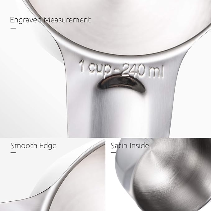 U-Taste 18/8 Stainless Steel Measuring Spoons Set of 7 and Measuring Cup Set of 7 for Dry and Liquid Ingredient with Engraved Measurement