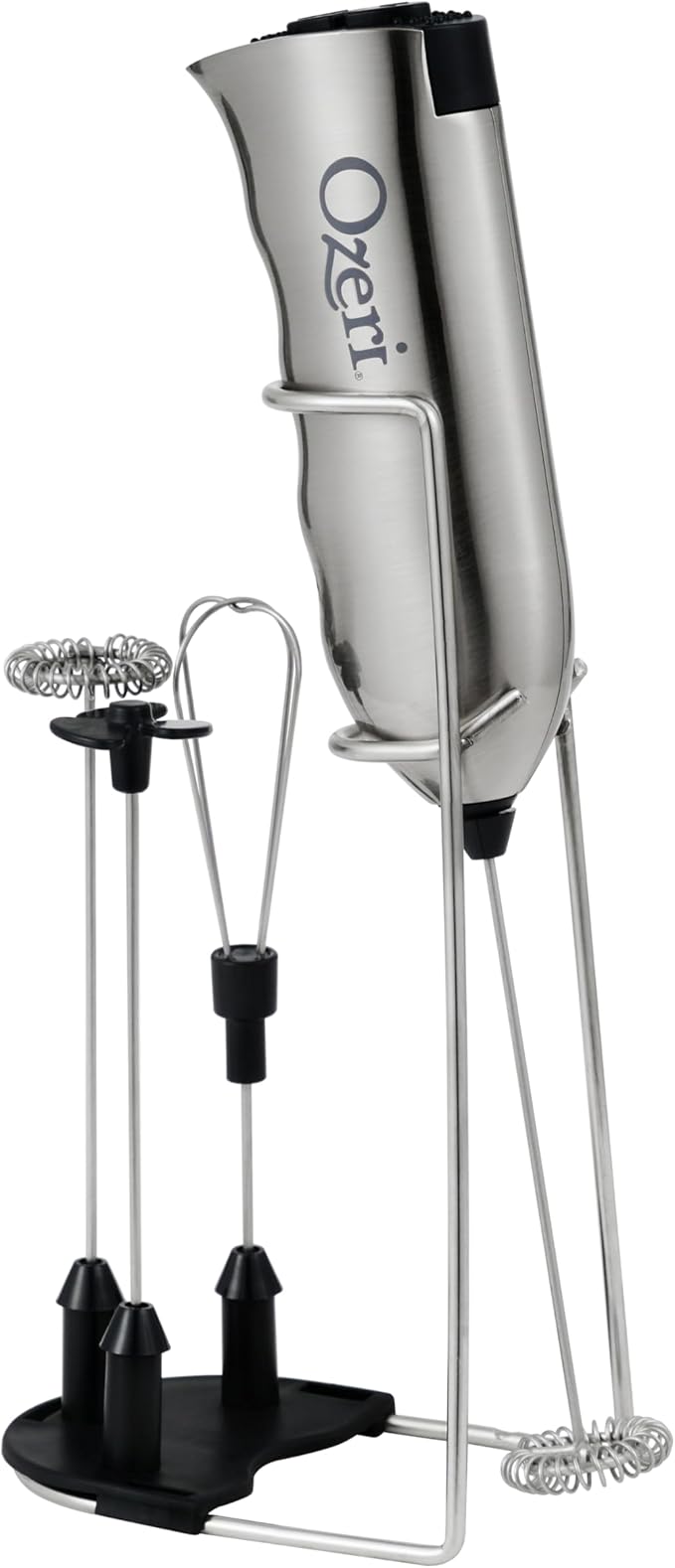 Ozeri Deluxe Milk Frother & Whisk in Stainless Steel, with Stand and 4 Frothing Attachments