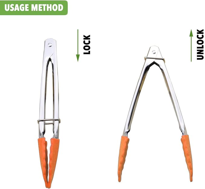 Appetizer Tongs 7-Inch Silicone Tipped Kitchen Tongs, Set of 3 (Orange)