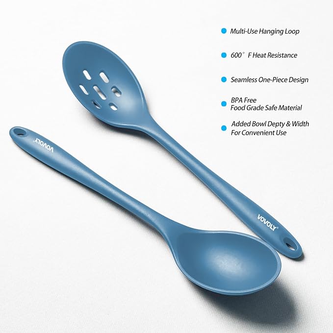 Silicone Spoons for Cooking - Extra Large Kitchen Spoons for Mixing, Serving, & Stirring - 600°F Heat-Resistant Non Stick Utensils Ladle & Skimmer- Dishwasher Safe, Starry Blue