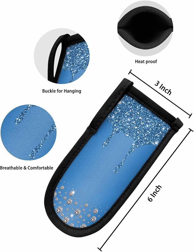 Blue Diamond Hot Handle Holder, Pot Pan Handle Covers, Shiny Modern Art Droplet Texture Cast Iron Skillet Handle Covers, Heat Protecting Pan Handle Sleeves Mitt for Kitchen Cookware, 4PCS