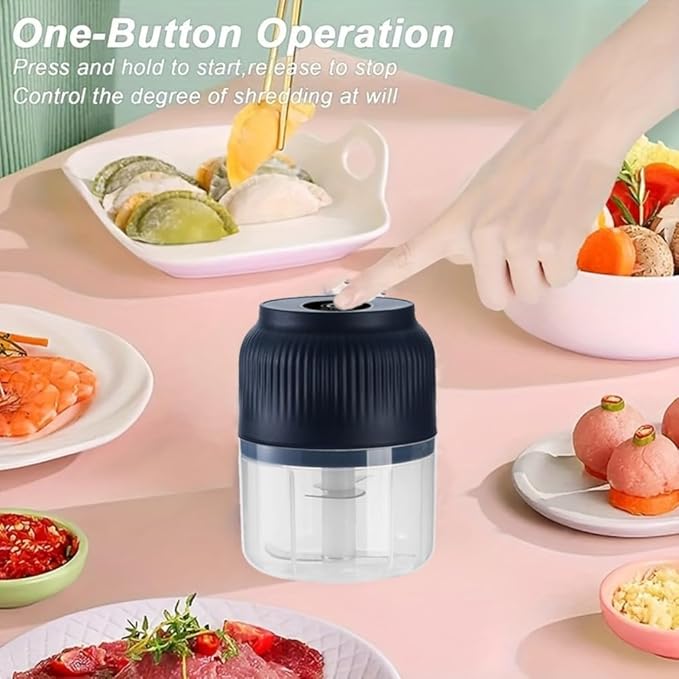 Electric Garlic Chopper,Mini Portable Veggie Cutter,Upgrade Electric Mini Garlic Chopper Set,Vegetable Chopper and Spiralizer with Container and Lid,USB Rechargeable (White*2)