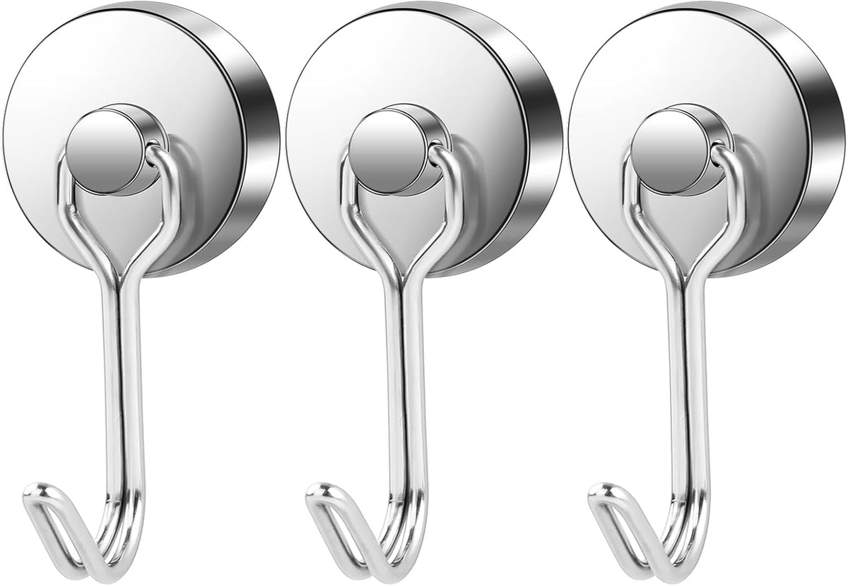 LOVIMAG Hooks, 80lbs+ Magnetic Magnet Hook 2025 Cruise Cabin Ship Essentials Heavy Duty Strong Refrigerator Fridge Hanging for Classroom Beach Vacation Kitchen Grills Home Mug Hanger (3 Pack), Silver