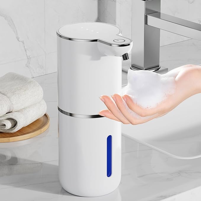 Fantictas Automatic Soap Dispenser,Touchless Automatic Foam Soap Dispenser 380ML, USB Charging 4 Adjustable Levels Wall Mount for Kitchen & Bathroom, White