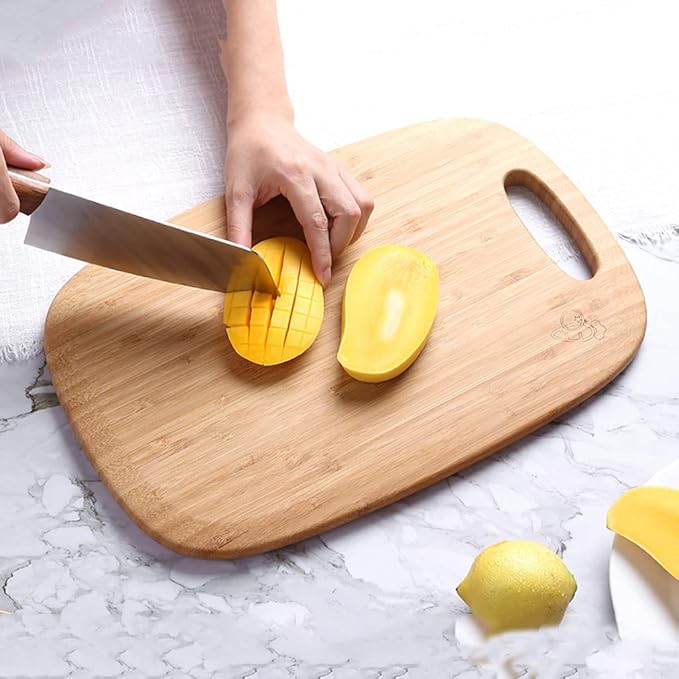 Board Bamboo Cutting Board with Handle Wooden Cutting Board for Kitchen Board Set for Vegetables Meat Cheese Cutting Board for Carving Meat or Vegetables (Carbonized Color L