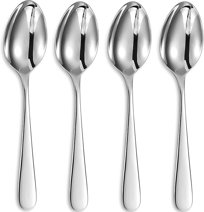KEAWELL Premium Louise Spoons Set, Set of 4, 18/10 Stainless Steel, Exceptional mirror finish, Dishwasher Safe (7.6" Dinner Spoon)