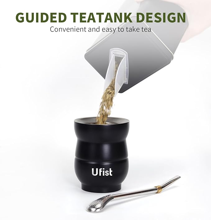 Yerba Mate Set with 34 oz Insulated Bottle, 4.8oz Gourd Cup, Bombilla Straws, Tea Container(500g), Stainless Steel (Uruguay)