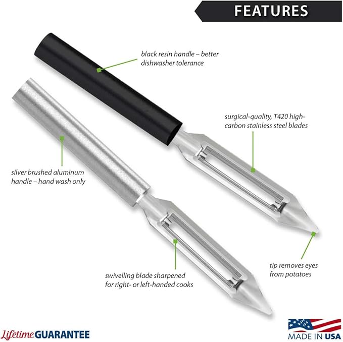 Rada Cutlery Vegetable Peeler (R132), 1.75" Stainless Steel Swiveling Blade, Silver Handle